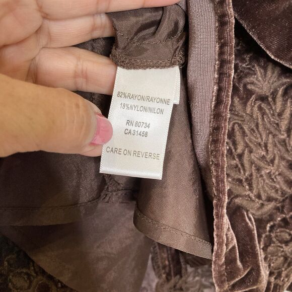 BCBGMaxAzria 90s Tiered Velvet Peasant Skirt Size 2 Brown Rayon Silk Boho - Picture 9 of 11